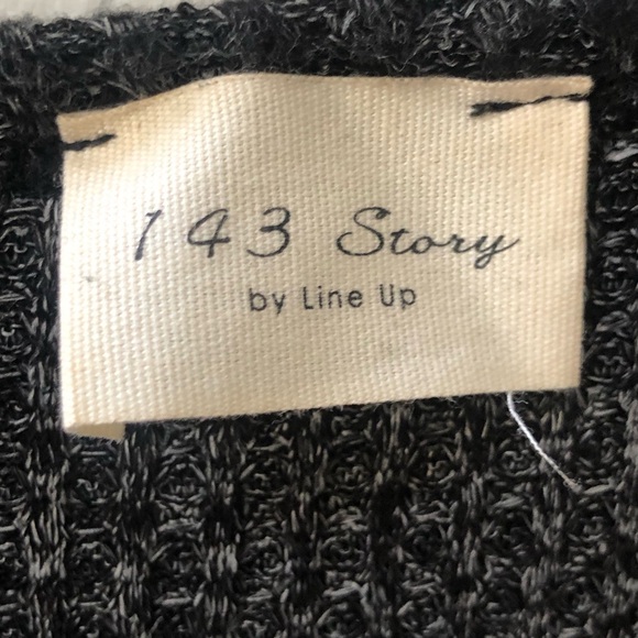 Gray & White Knit Long Sleeve Front Tie Shirt with Wooden Buttons - Picture 3 of 5